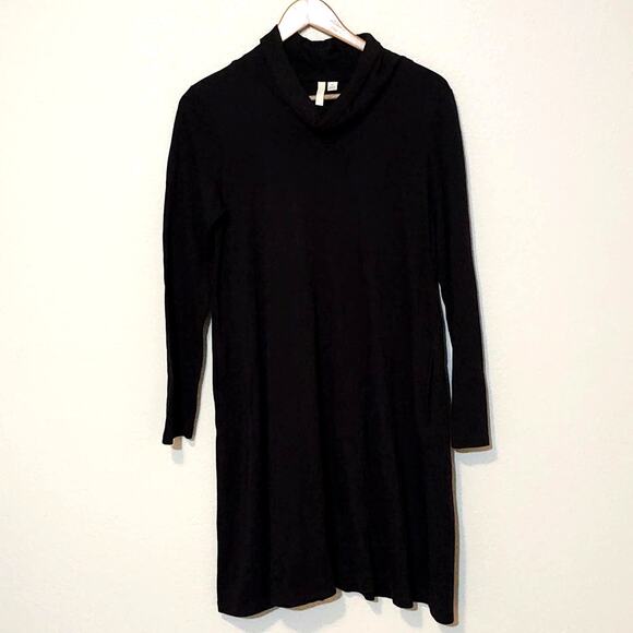 J. Jill pure Jill black cowl neck long sleeve dress cotton tencel - Picture 2 of 6